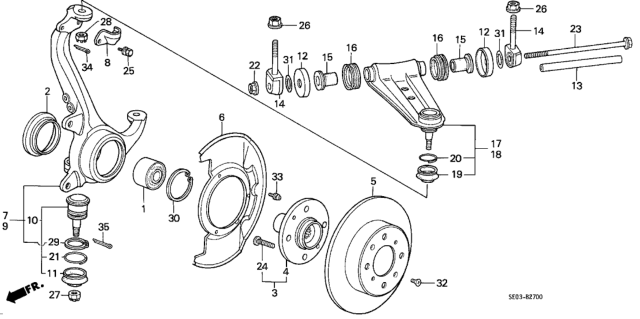 1989 Honda Accord Ring, Front Knuckle Diagram for 44348-SE0-000