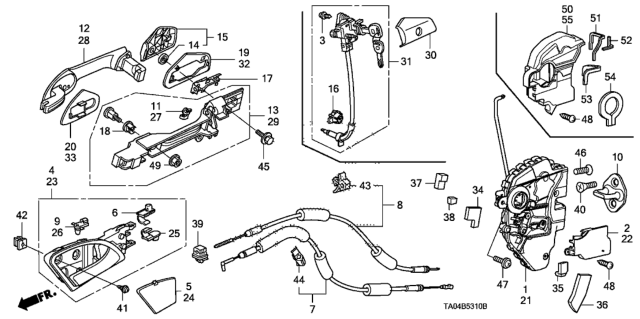 2010 Honda Accord Front Door Locks - Outer Handle Diagram
