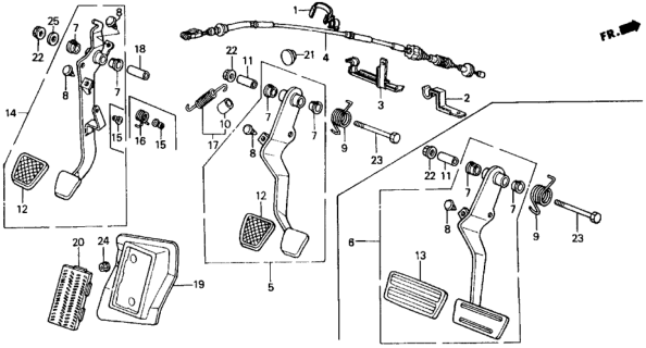 1991 Honda Civic Brake & Clutch Pedal Diagram