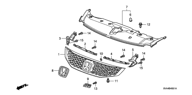 2009 Honda Civic Support, R. FR. Grille Diagram for 71123-SVA-A50
