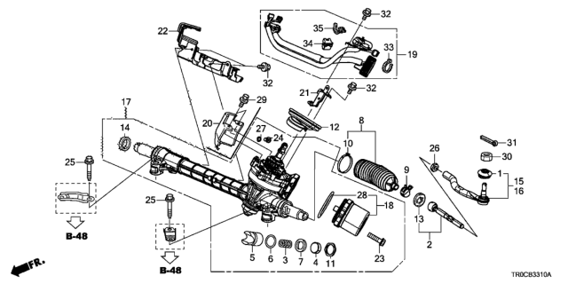 2015 Honda Civic End, Driver Side Tie Rod Diagram for 53560-TR0-A02