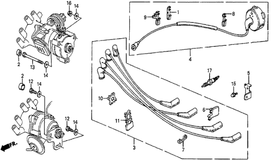 1986 Honda Prelude High Tension Cord - Spark Plug Diagram