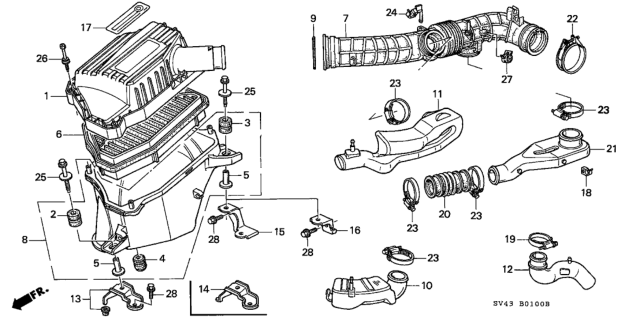 1994 Honda Accord Stay A, Air Cleaner Diagram for 17261-P0A-010