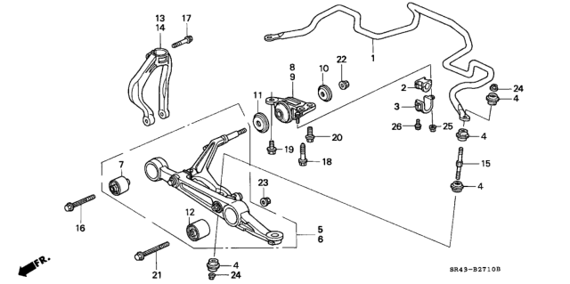 1995 Honda Civic Arm Assembly, Left Front (Lower) Diagram for 51360-SR3-A02