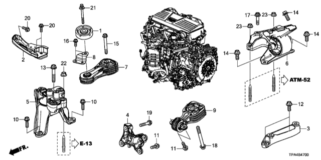 2021 Honda CR-V Hybrid Mounting Rubber Assembly-, Transmission Diagram for 50850-TMB-H53