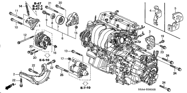 2003 Honda CR-V Bracket, Engine Side Mounting Diagram for 11910-PPA-000
