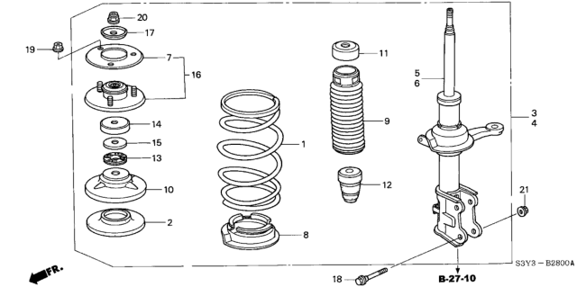 2003 Honda Insight Shock Absorber Unit, Right Front Diagram for 51605-S3Y-J03