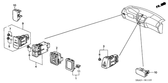 2001 Honda Civic Switch Assy., Sunroof *NH167L* (GRAPHITE BLACK) Diagram for 35830-S5A-003ZC