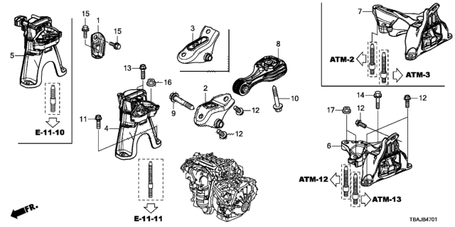 2019 Honda Civic Mounting,Trns (CVT) Diagram for 50850-TBA-A81