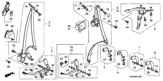2010 Honda CR-V Buckle Set, L. RR. Seat Belt *NH598L* (ATLAS GRAY) Diagram for 04826-SWA-A00ZB