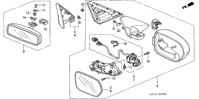 2005 Honda Insight Mirror Assembly, Passenger Side Door (Royal Navy Blue Pearl) (R.C.) Diagram for 76200-S3Y-A01ZK