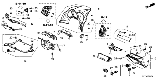 2014 Honda CR-Z Garnish Assy., Instrument Center *NH893L* (BLACK PURE METALLIC) Diagram for 77245-SZT-G21ZA