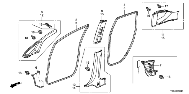 2012 Honda Fit Garnish Assy., R. Center Pillar (Upper) *NH556L* (GRAY) Diagram for 84111-TF0-013ZC