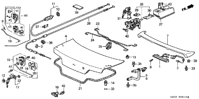 2001 Honda Prelude Cable, Fuel Lid Opener Diagram for 74411-S30-A00