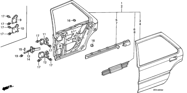 1988 Honda Accord Hinge, Right Rear Door (Lower) Diagram for 67920-SE3-003ZZ
