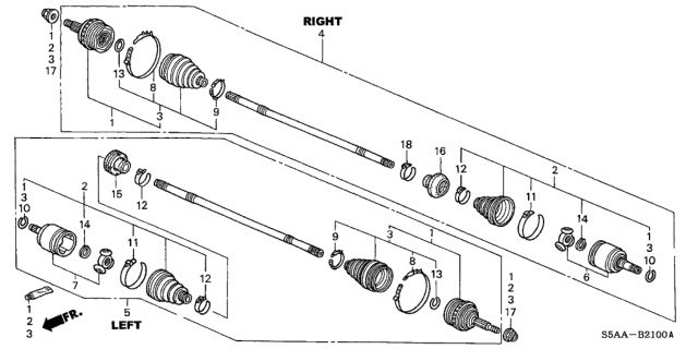 2004 Honda Civic Cv Joint Set, Outboard Diagram for 44014-S5D-A01