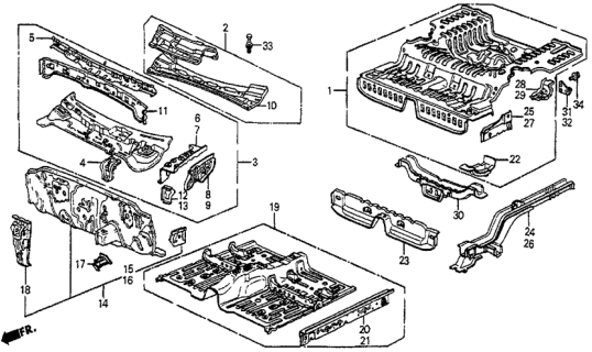 1986 Honda Prelude Crossmember, RR. Floor Diagram for 70280-SB0-660ZZ