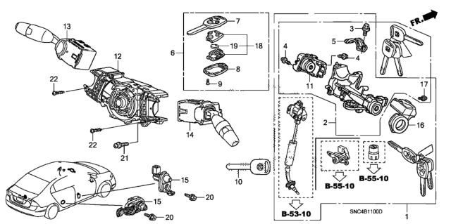 2007 Honda Civic Switch Assembly, Wiper Diagram for 35256-SNA-A11