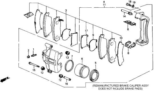 1990 Honda Prelude Caliper Assembly, Passenger Side (16Cl-13Vn) Diagram for 45210-SF1-J01