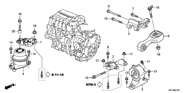 2011 Honda CR-Z Engine Mounts (CVT) Diagram