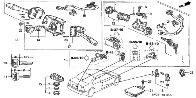 1994 Honda Accord Cylinder Set, Key *Y18L* (Service) (SILKY IVORY) Diagram for 06350-SV2-A00ZD