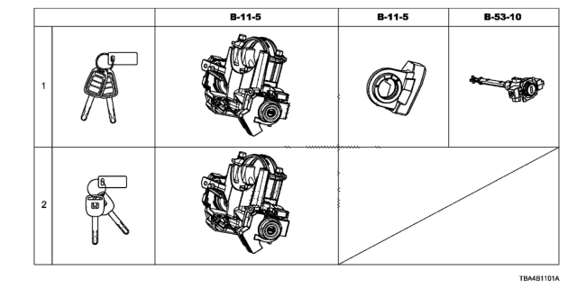 2016 Honda Civic Set Key Cylinder Diagram for 06350-TBA-A51