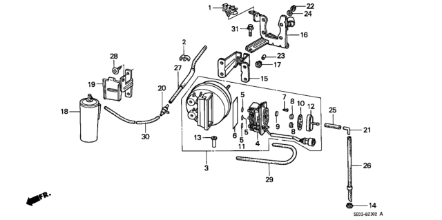 1987 Honda Accord Clip, Cluthch Cable Diagram for 17936-SE0-A01