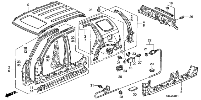2006 Honda CR-V Stiffener Set, R. FR. Pillar (Lower) Diagram for 04638-SCA-A00ZZ