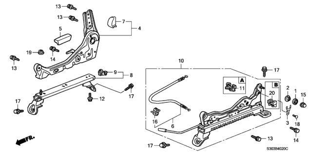 1997 Honda Prelude Cable, Reclining Control Diagram for 81235-S30-A01