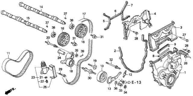 1996 Honda Prelude Cover, Timing Belt Middle Diagram for 11820-P13-020