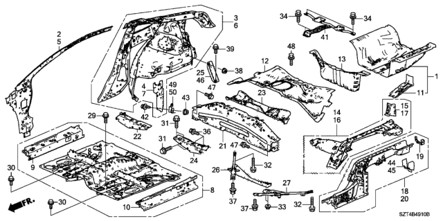 2011 Honda CR-Z Frame, R. RR. Diagram for 65610-SZT-305ZZ