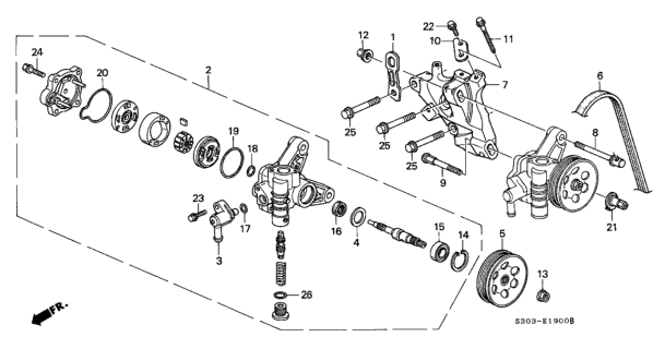 2001 Honda Prelude Belt, Power Steering Pump Diagram for 56992-PDE-E01