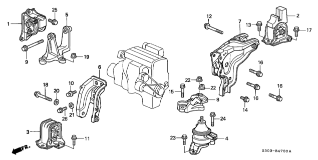 1999 Honda Prelude Rubber, Transmission Mounting (MT) Diagram for 50805-S30-000