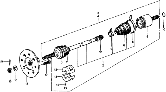 1979 Honda Civic Driveshaft Assembly, Passenger Side Diagram for 44305-659-000