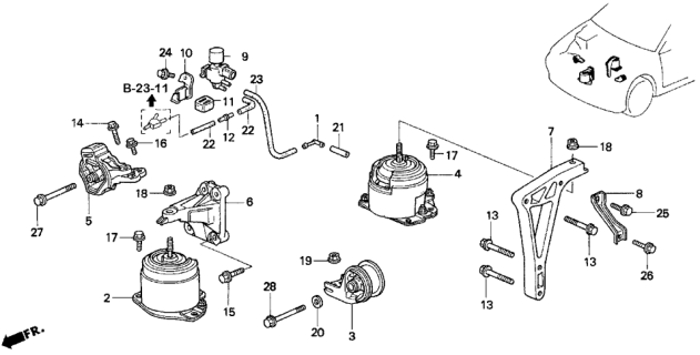 1997 Honda Accord Rubber, Transmission Mounting Diagram for 50805-SV7-A00