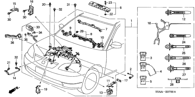 2004 Honda Civic Holder Assy. B, Engine Harness Diagram for 32128-PLC-000