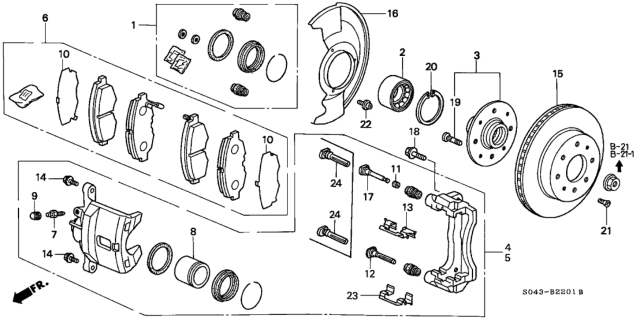 1996 Honda Civic Caliper Sub-Assembly, Left Front Diagram for 45019-S01-A01