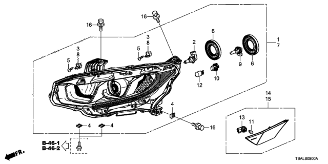 2020 Honda Civic Headlight Assembly, Driver Side Diagram for 33150-TEG-A31
