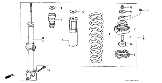 1999 Honda Prelude Shock Absorber Assembly, Right Rear Diagram for 52610-S30-A23
