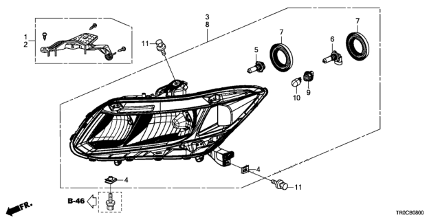 2015 Honda Civic Headlight Assembly, Passenger Side Diagram for 33100-TR0-A51