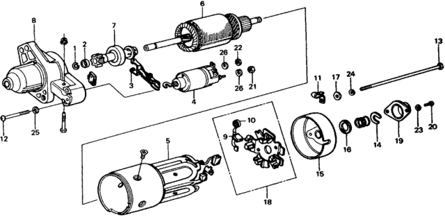 1977 Honda Civic Starter Motor Components (Denso) Diagram