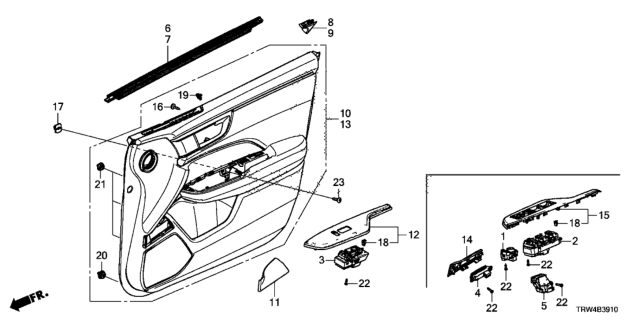 2021 Honda Clarity Plug-In Hybrid Switch Assembly, Power Window Master Diagram for 35750-TRV-A71