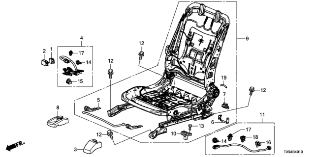 2014 Honda Fit EV Frame, L. FR. Seat Diagram for 81526-TX9-A01