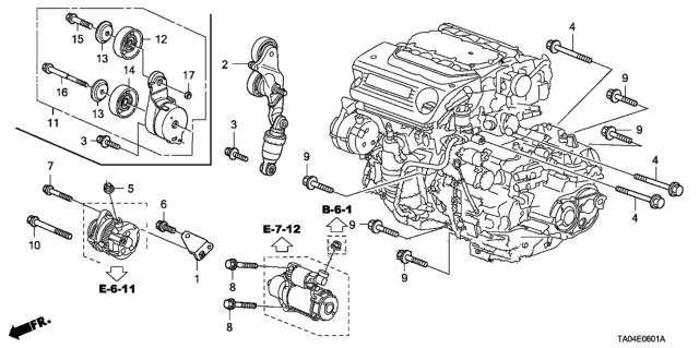 2010 Honda Accord Alternator Bracket  - Tensioner (V6) Diagram