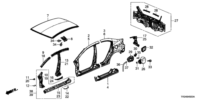 2012 Honda Civic Stiffener, R. FR. Pillar (Upper) Diagram for 63121-TR0-A00ZZ