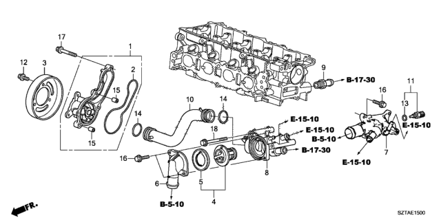 2015 Honda CR-Z Cover, Water Outlet Diagram for 19315-RTW-000