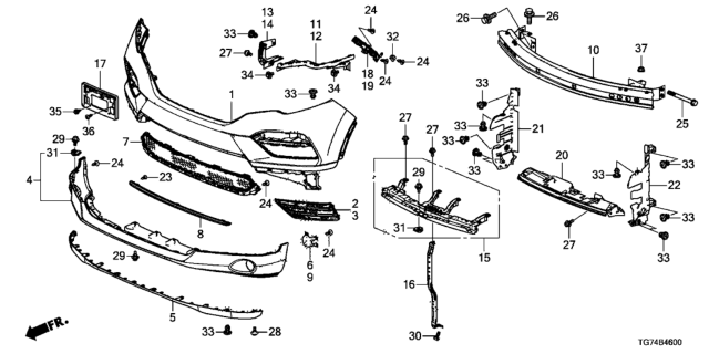 2017 Honda Pilot Garnish, FR. Bumper Face Skid Diagram for 71110-TG7-A00