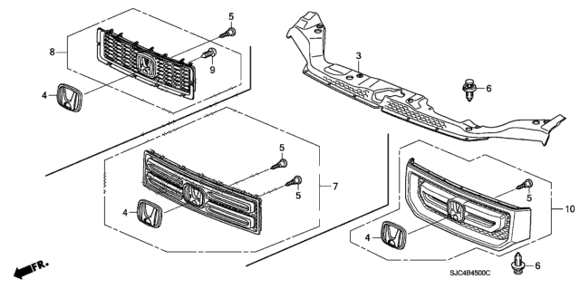 2011 Honda Ridgeline Grille Assembly, Front (2Bz Grille Silver Metallic) Diagram for 71100-SJC-A20ZA