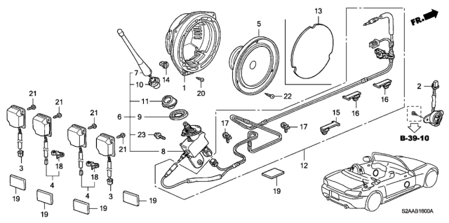 2009 Honda S2000 Antenna Assembly, Automatic Radio Diagram for 39150-S2A-A01