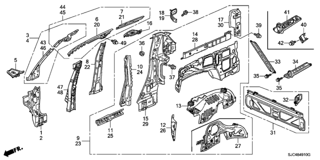 2008 Honda Ridgeline Stiffener, L. RR. Tailgate Diagram for 64770-SJC-A00ZZ